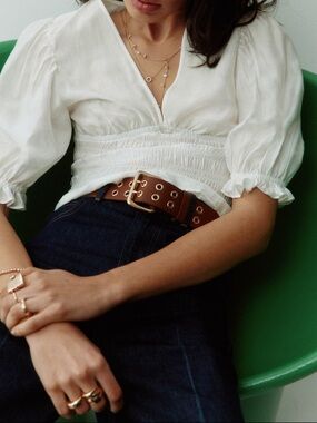 HM White Smocked-Waist Top
